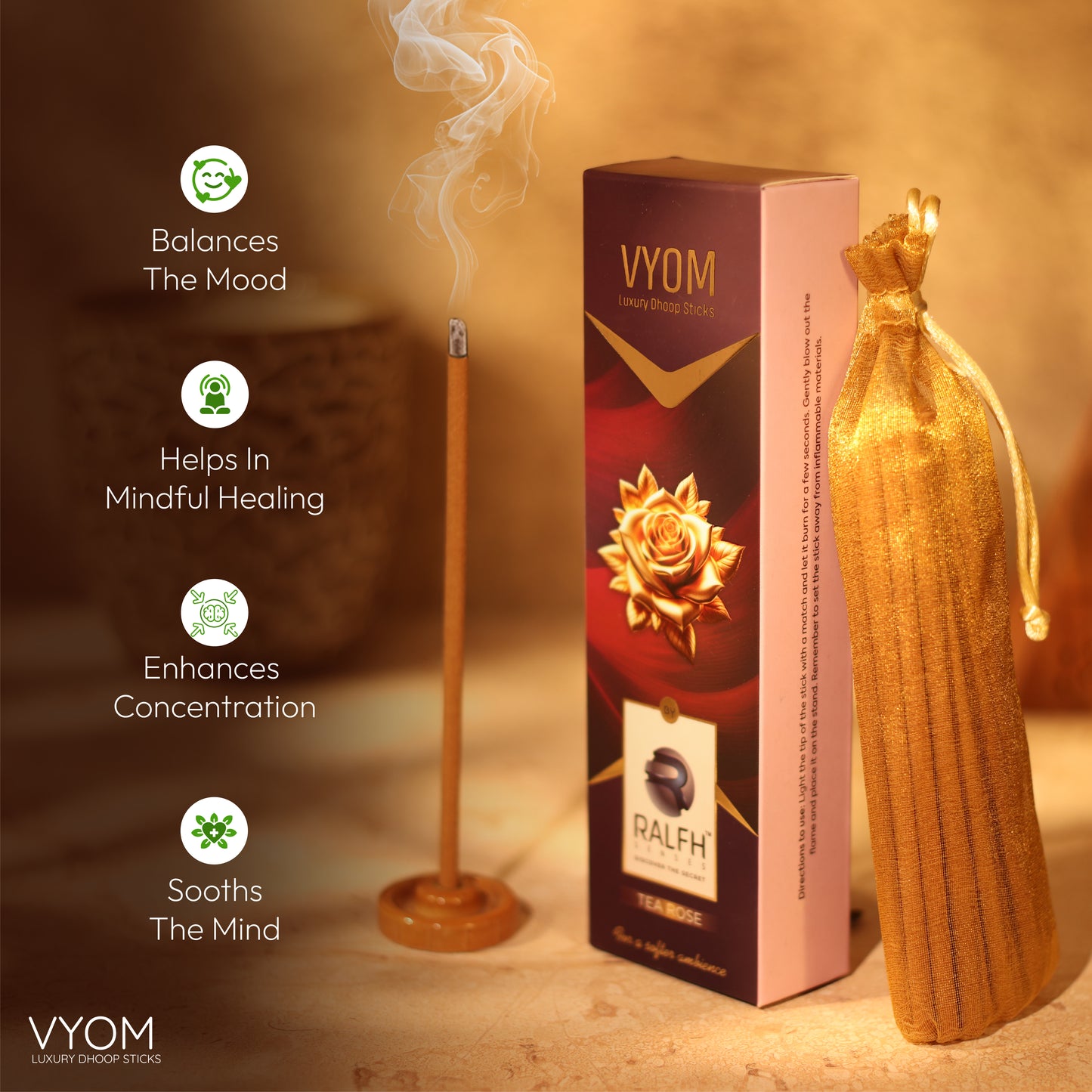 Vyom (Tea Rose) Luxury Dhoop Sticks